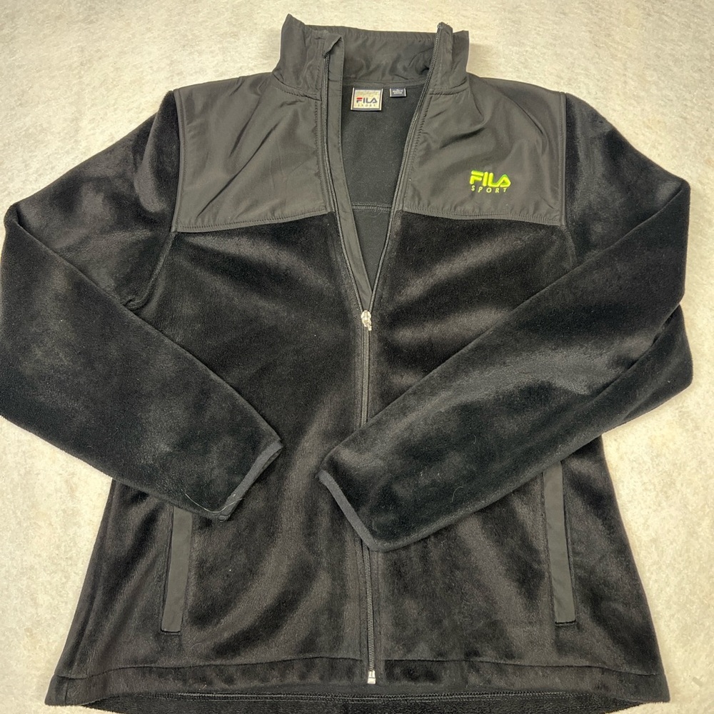 Fila Sport Women's Large Black Fleece Jacket Full Zip High Neck Long Sleeve‎ EUC